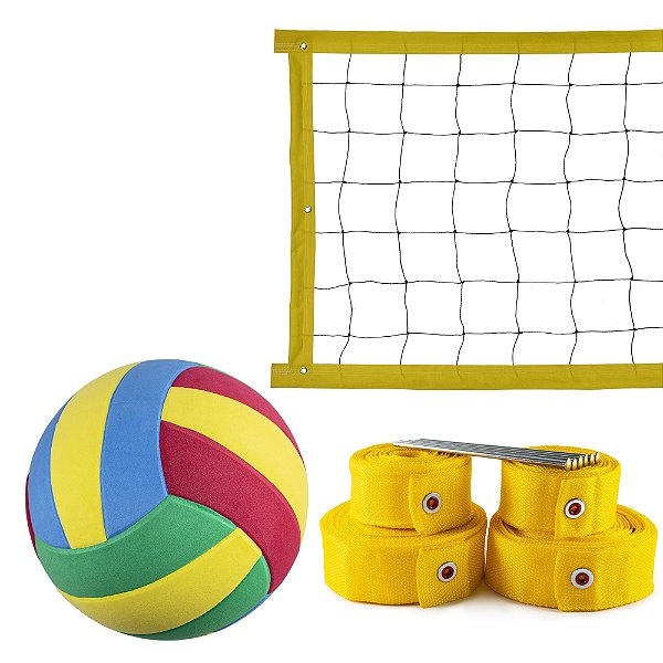 Kit Rede de Vôlei com Marcação e Bola Evo Sports 8 metros Amarelo