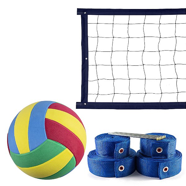 Kit Rede de Vôlei com Marcação e Bola Evo Sports 8 metros Azul