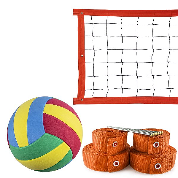Kit Rede de Vôlei com Marcação e Bola Evo Sports 8 metros Laranja