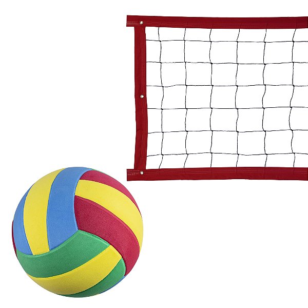 Kit Rede de Vôlei com Bola Evo Sports 5 metros Vermelho