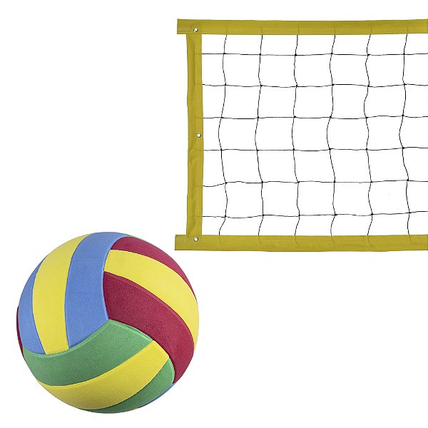 Kit Rede de Vôlei com Bola Evo Sports 7 metros Amarela