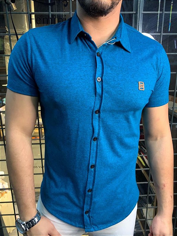 Camisa Melange de botão - Azul Tropical