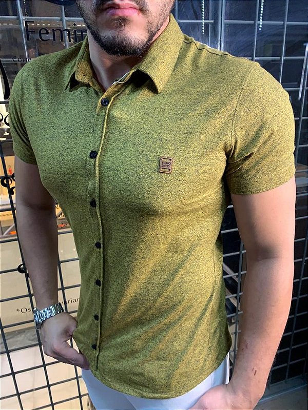 Camisa Melange de botão - Amarelo