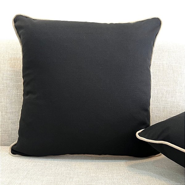 Capa Para Almofada Cotone Preto Com Vivo Linho