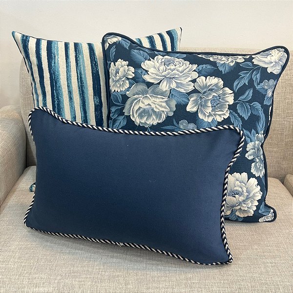 Kit Big Floral Azul e Listra Wave Azul