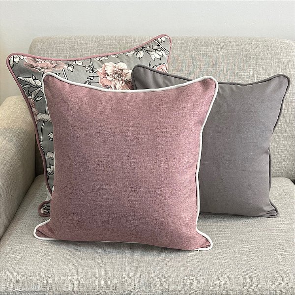 Kit Big Cotone Flores Cinza e Rosa Blush e Cinza