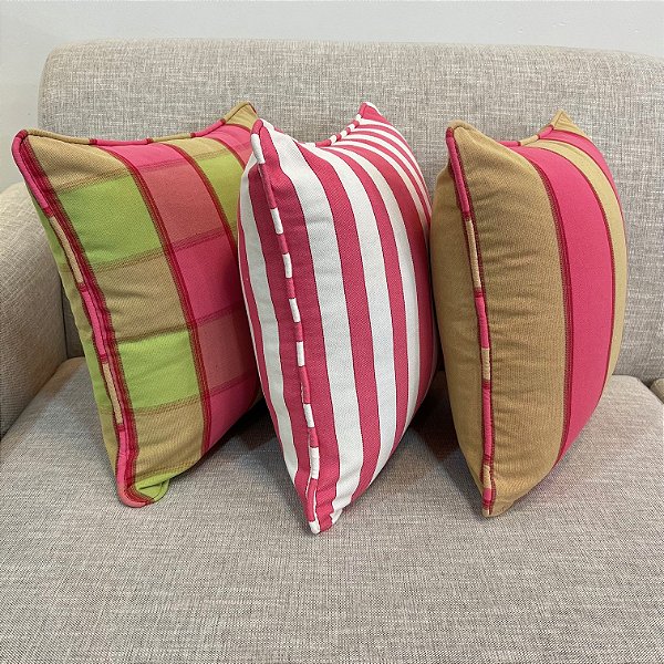 Kit 3 Capas Listra e Xadrez Rosa Choque