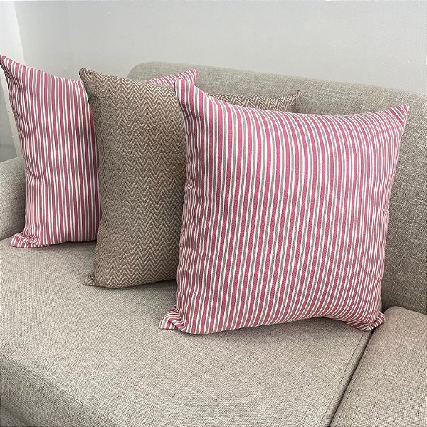 Kit 3 Capas Listrinha Rosa e Chevron Camurça