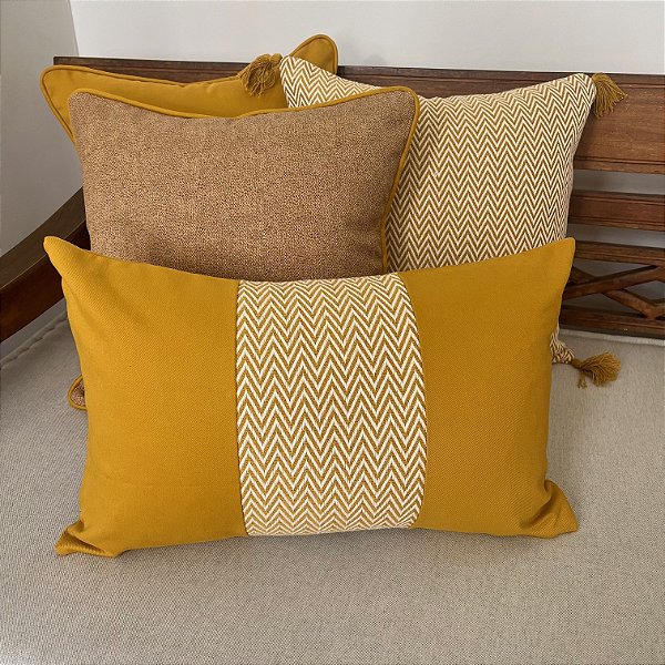 Kit Ocre e Baguete Faixa Mescla Chevron Mostarda
