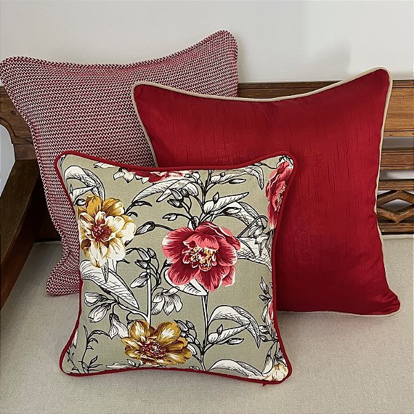 Kit Mini Chevron Vermelho e Flores Mostarda e Vermelho