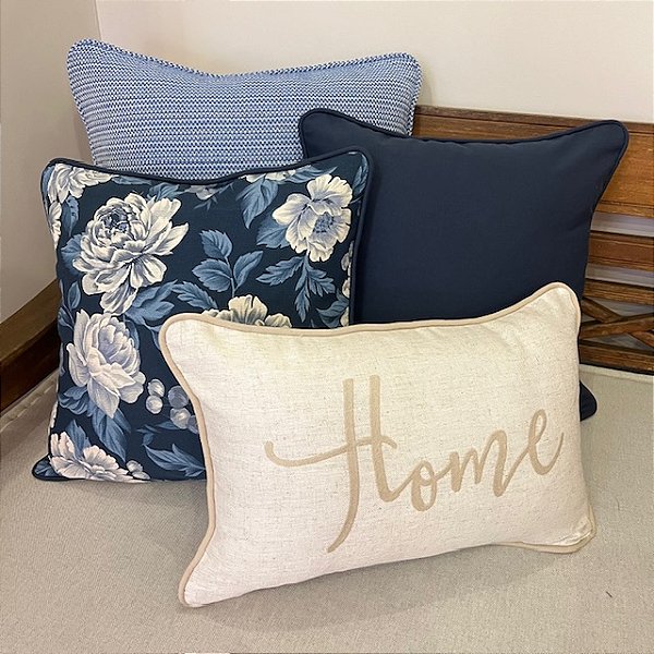 Kit Floral Azul e Bordada Home