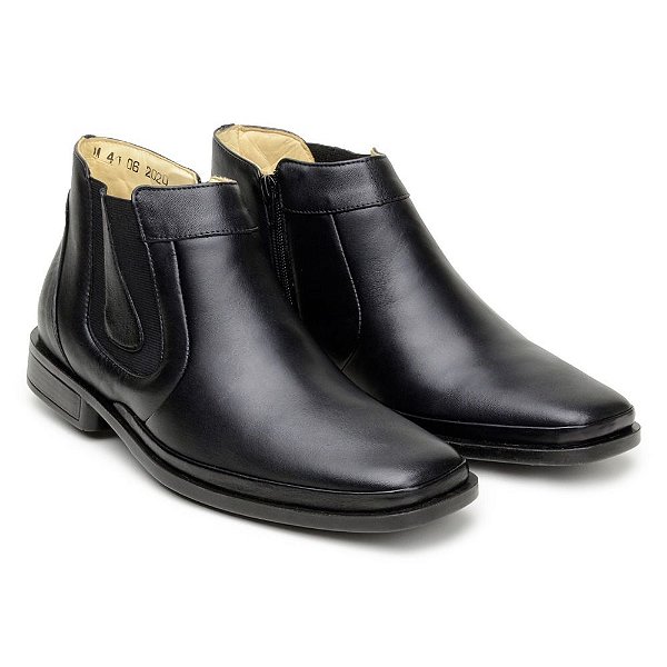 Botina Masculina De Couro Legitimo Comfort Shoes - 1055 Preta