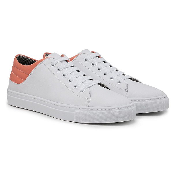 Tênis Feminino Branco/Pessego - Super Liquidação - Comfort Shoes