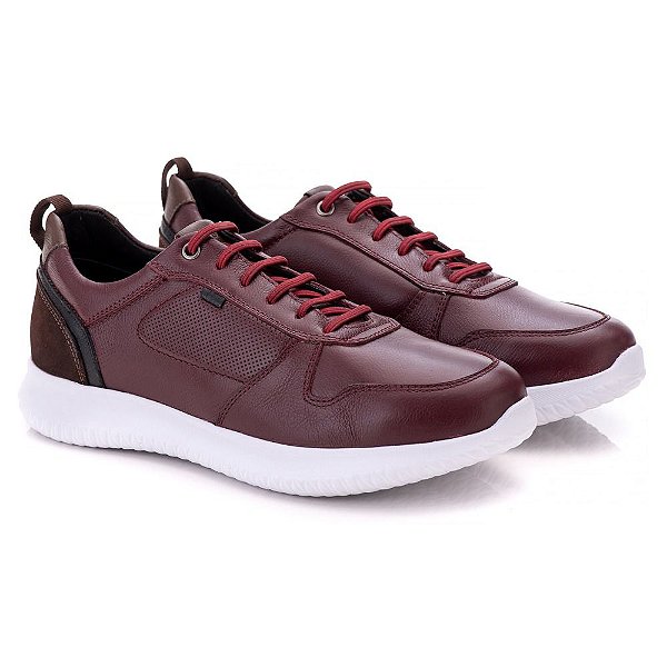 Tênis Casual Masculino De Couro Legitimo Comfort - 3022 Bordo