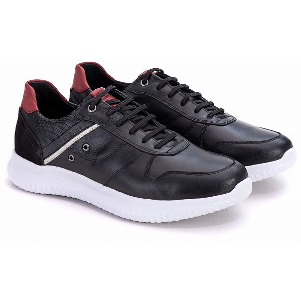 Tênis Casual Masculino De Couro Legitimo Comfort Shoes - 4050 Preto - Comfort  Shoes