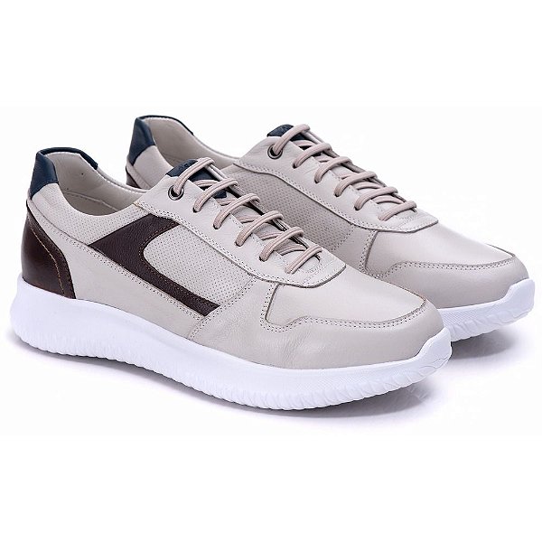 Tênis Casual Masculino De Couro Legitimo Comfort - 3024 Gelo - Comfort Shoes