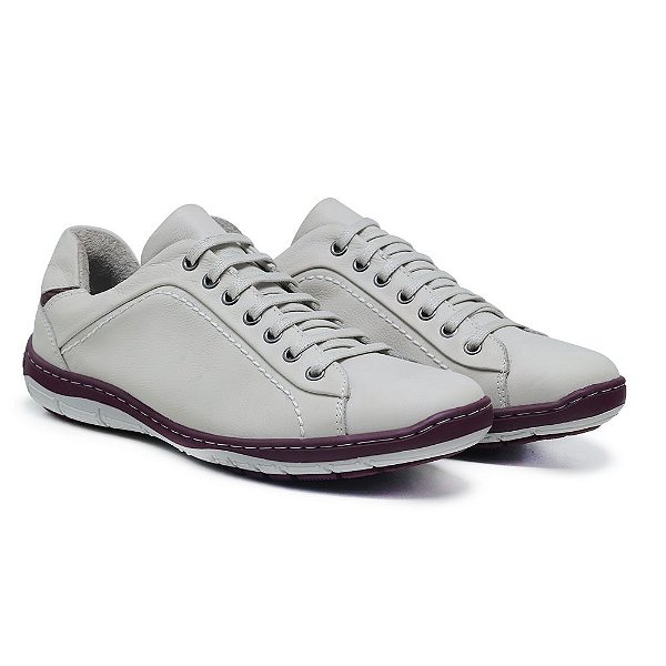 Sapatênis Masculino De Couro Legitimo Comfort Shoes - 4001 Gelo/Bordo