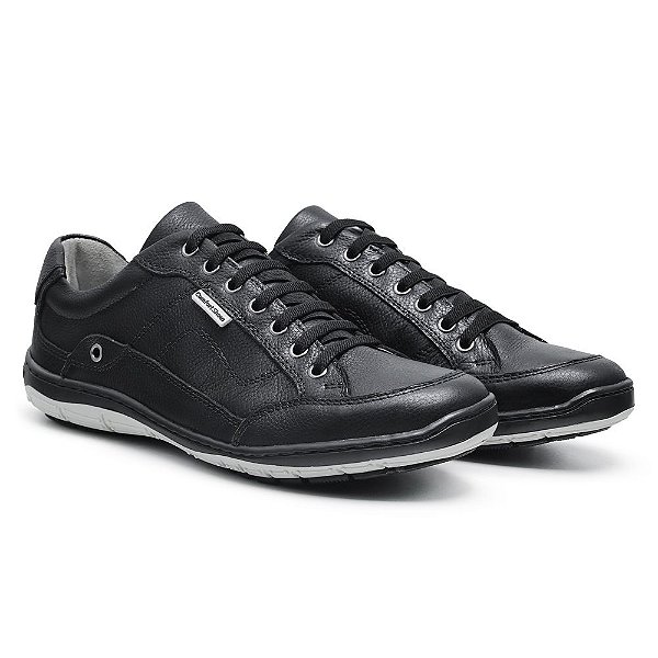 Sapatênis Masculino De Couro Legitimo Comfort Shoes - 4002 Preto - Comfort  Shoes