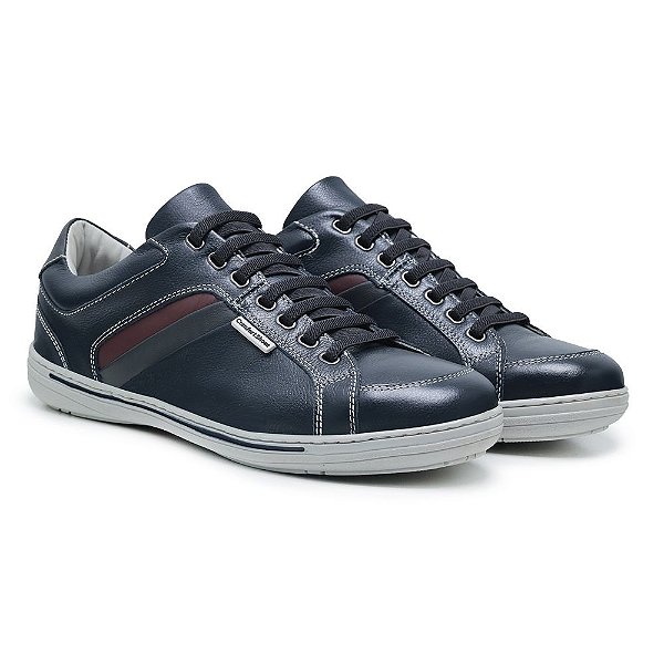 Sapatênis Masculino De Couro Legitimo Comfort Shoes - 4007 Azul