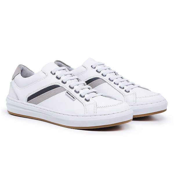 Tênis Casual Masculino De Couro Legitimo Comfort Shoes - 4031 Branco