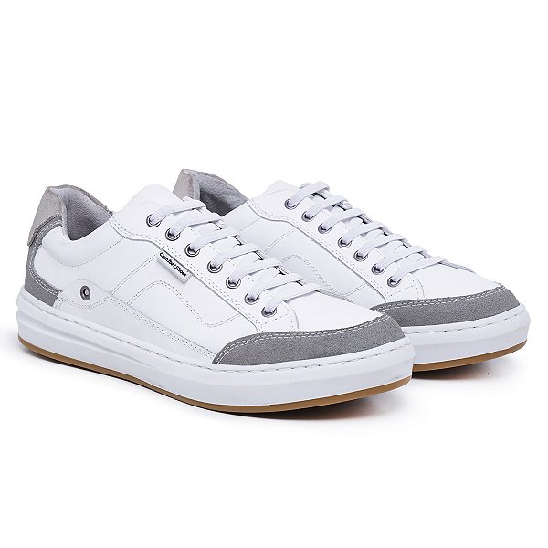 Tênis Casual Masculino De Couro Legitimo Comfort Shoes - 4033 Branco