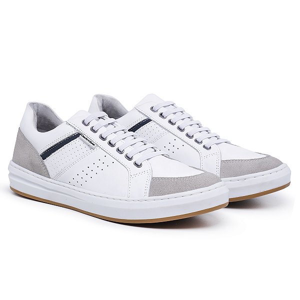 Tênis Casual Masculino De Couro Legitimo Comfort Shoes - 4035 Branco