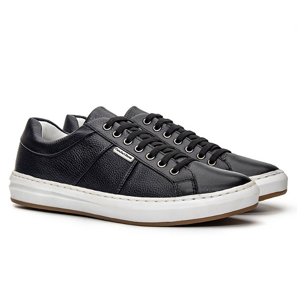 Tênis Casual Masculino De Couro Legitimo Comfort Shoes - 4032 Preto