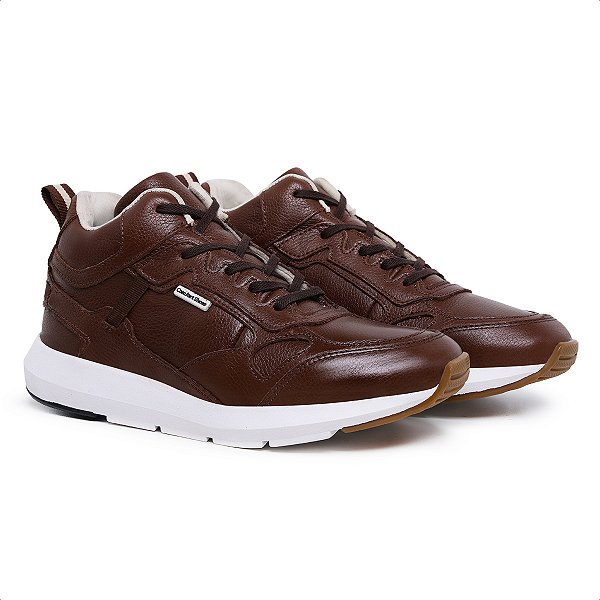 Tênis Casual Masculino De Couro Legitimo Comfort Shoes - 4500 Café