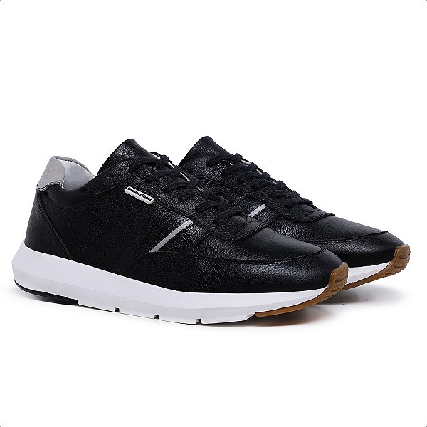 Tênis Casual Masculino De Couro Legitimo Comfort Shoes - 4502 Preto