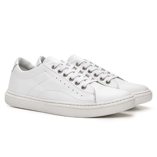 Tênis Casual Masculino De Couro Legitimo Comfort Shoes - 4050F Branco