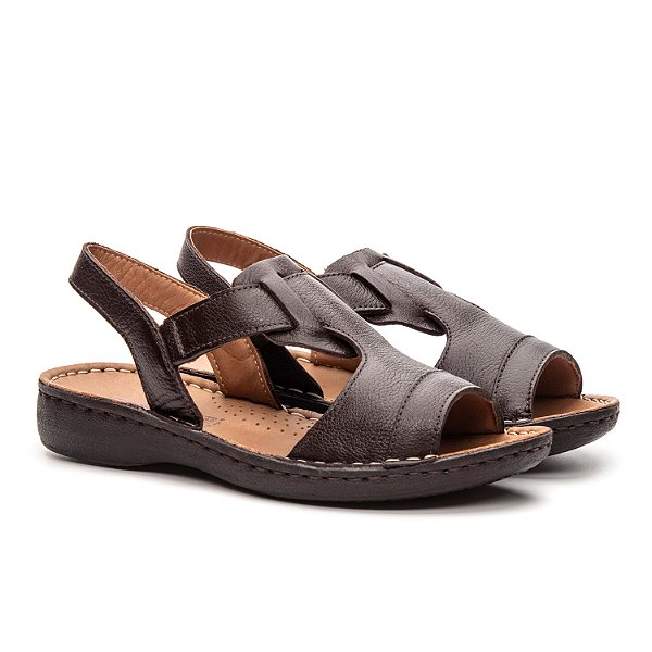 Sandália Feminina De Couro Legítimo Comfort Hortência - 10355 Café