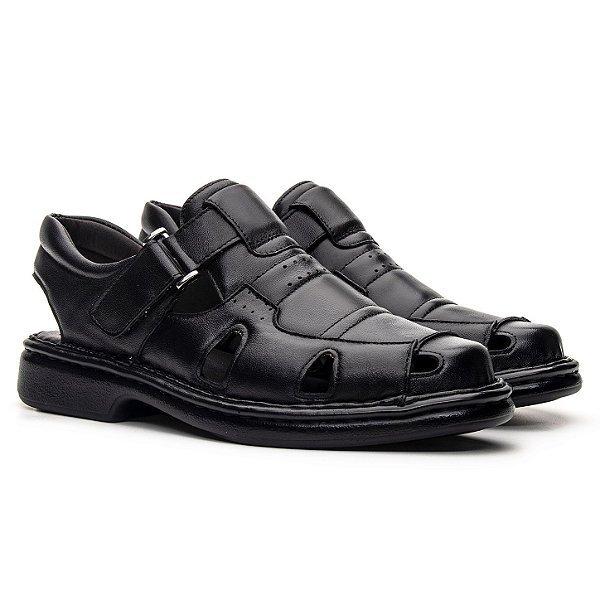 Sandália Masculina De Couro Legítimo Comfort Plus - CS361 Preta