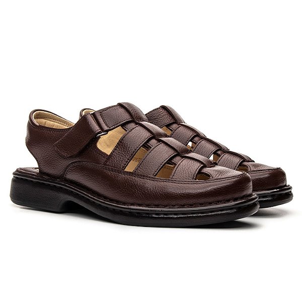 Sandália Masculina Em Couro Legitimo Comfort Plus - CS362 Café