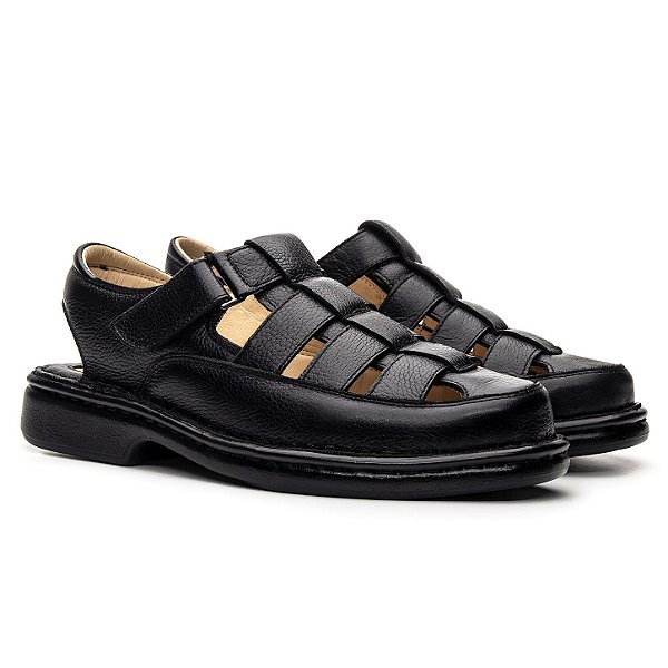 Sandália Masculina Em Couro Legitimo Comfort Plus - CS362 Preta