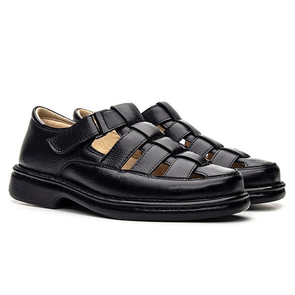 Sandália Masculina Em Couro Legitimo Comfort Plus - CS363 Preta