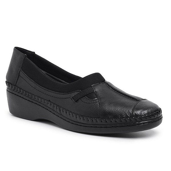 Sapatilha Feminina Em Couro Legítimo Comfort - 024 Preto - Comfort Shoes