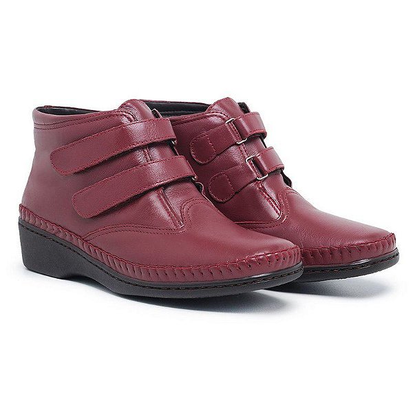 Bota Feminina Cano Curto De Couro Legitimo Comfort - 10021 Acerola