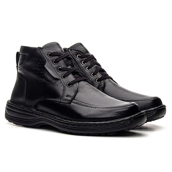 Bota Masculina De Couro Legitimo Comfort Shoes - CS83 Preta