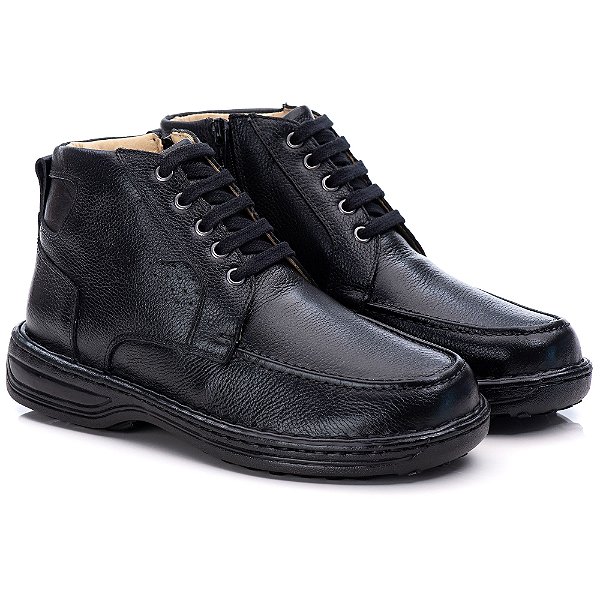 Bota Masculina De Couro Legitimo Comfort - 8003 Preto