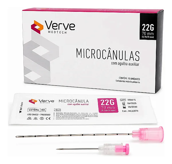 KIT MICROCANULA VERVE 22G 70MM COM AGULHA AUXILIAR canula