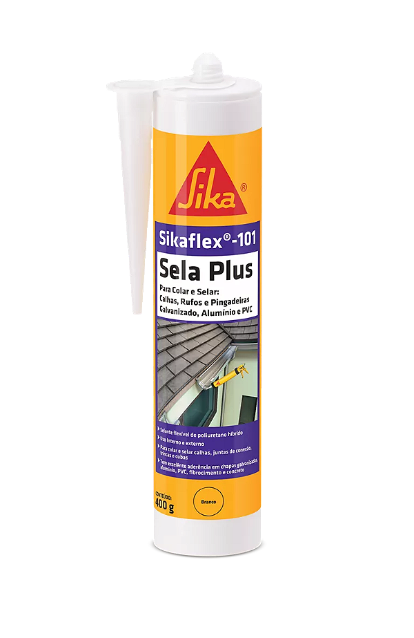 Selante adesivo/elástico para calhas, pingadeiras, alumínio e PVC - Sikaflex 101 Sela Plus - Cinza