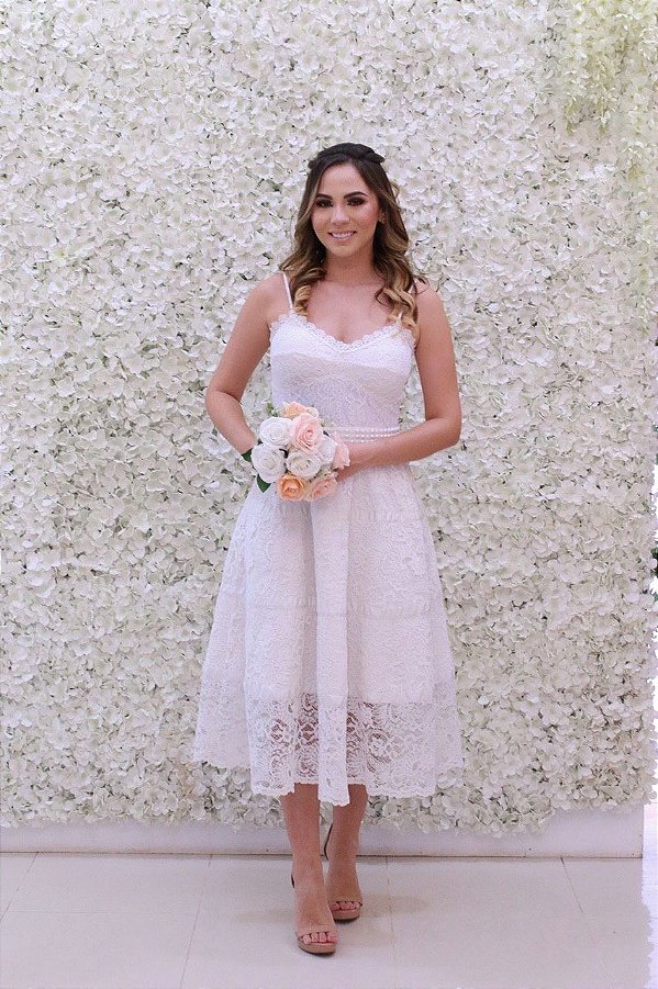 vestido midi renda off white