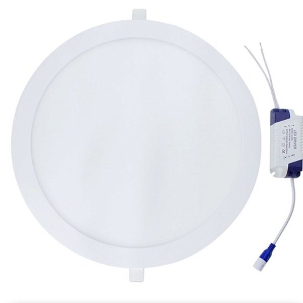 Luminária De Led Plafon 24w Redondo de Embutir Branca Frio 6500k Bivolt Slim Gesso Teto 30cmx1.3cmx30cm