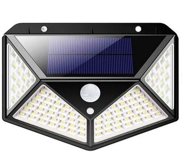 Luminária Solar Parede 100 Leds Sensor Presença com 3 Funções Jardim A Prova D' Água