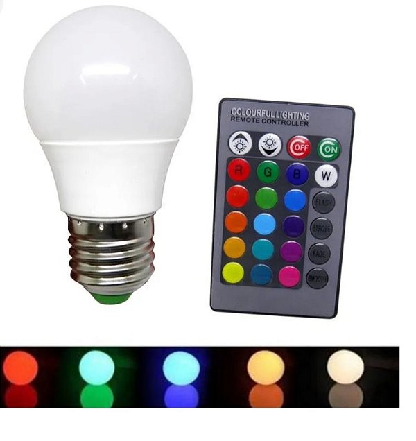 Lampada Led Bulbo Rgb 3w 16 Cores C/ Controle Remoto E27 612