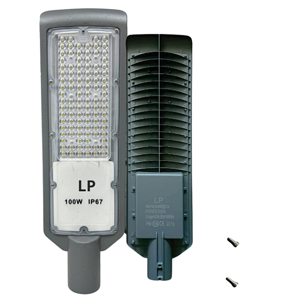 Luminária Led Publica Smd 100w Ip67 Com Driver 100% Lúmen Frio 6500K Bivolt 98V-220V Poste De Rua