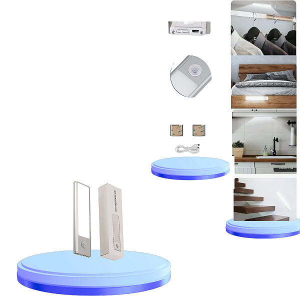 Luminária Barra De Led Sensor Presença Recarregavel Com Cabo USB Pratado Para Armário,Cama ,Guarda-roupa 15cm 4000k