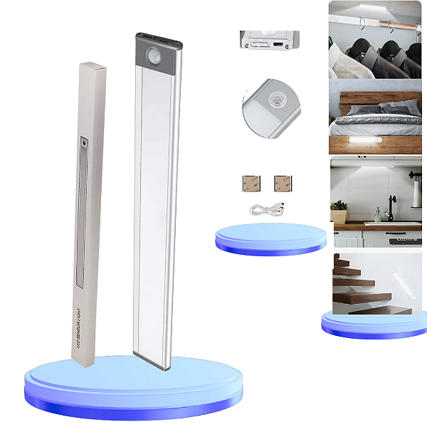 Luminária Barra De Led C/Sensor Presença Recarregavel Com Cabo USB Pratado Para Armário,Cama ,Guarda-roupa 60cm 4000k