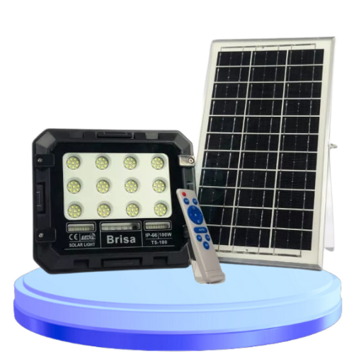 Refletor Holofote Led Solar 100W Com Placa Com Controle IP66 Frio Prova D água-Brisa