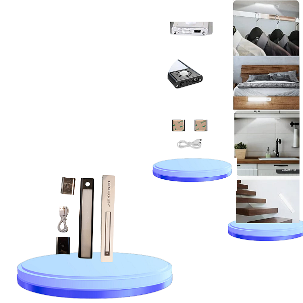 Luminária Barra De Led Sensor Presença Recarregavel Com Cabo USB Preto Para Armário,Cama ,Guarda-roupa 15cm 4000k